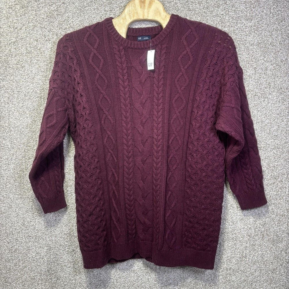 NWT Gap Sweater Womens XL Purple Cable Knit Crewneck Pullover Chunky Cotton Wool